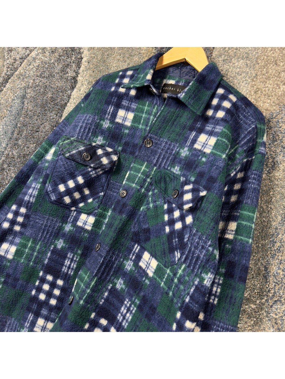 Vintage Anchor Blue Fleece Plaid Shirt Mens S Blue Green